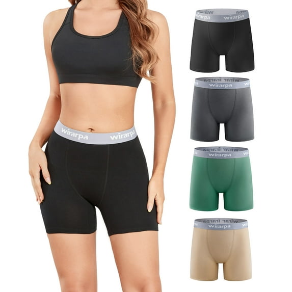 wirarpa Women's Cotton Boxer Briefs Anti-Chafing Boyshorts Panties 5.5" Inseam 4 Pack(S, Black/Slate/Green/Beige)