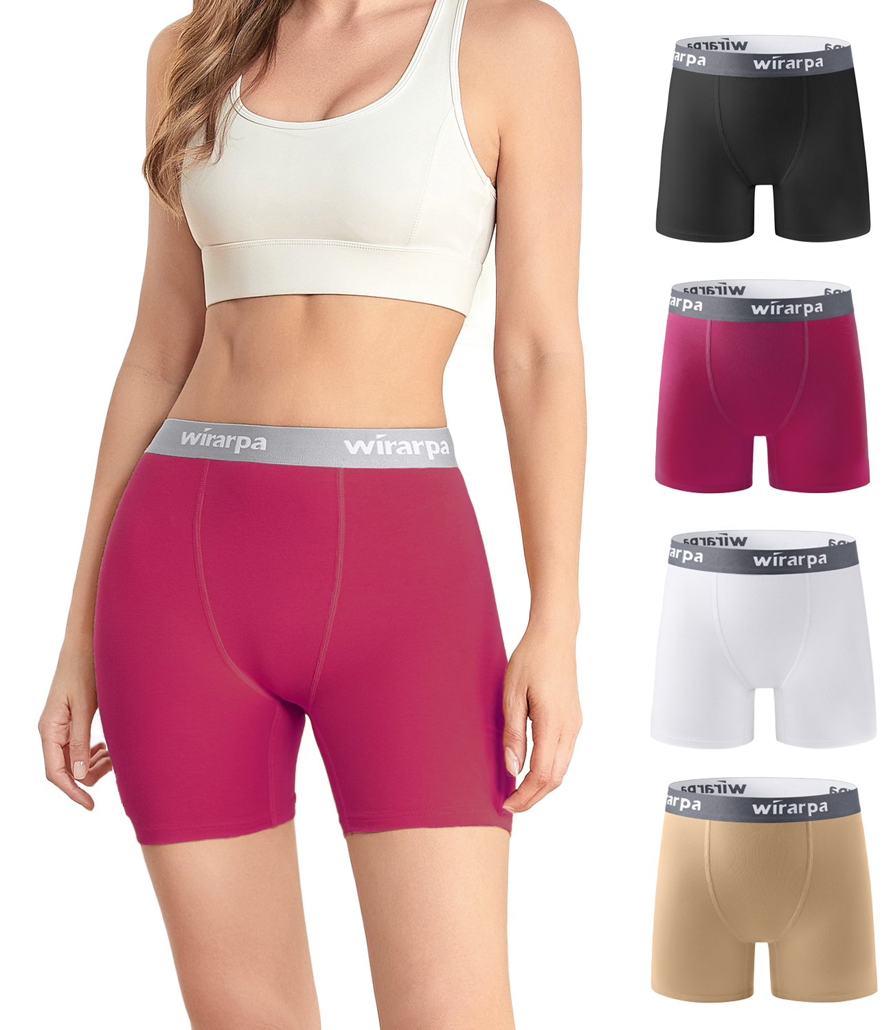 wirarpa Women's Cotton Boxer Briefs Anti-Chafing Boyshorts Panties 5.5" Inseam 4 Pack(XL, Multi