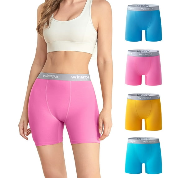 wirarpa Women's Cotton Boxer Briefs Anti-Chafing Boyshorts Panties 5.5" Inseam 4 Pack(XL, Multi-color)