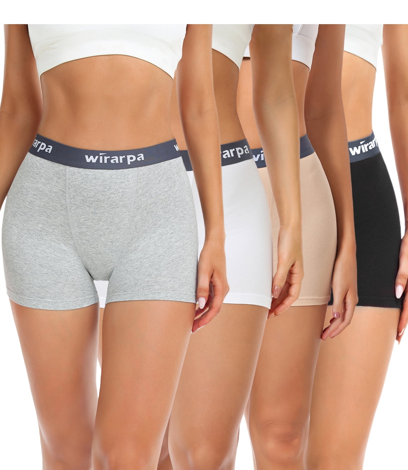 wirarpa Women's Cotton Boxer Briefs Underwear Anti Chafe Boy Shorts 3  Inseam 4 Pack Black Heather Grey Orange Red 2X-Large 