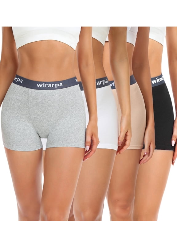 Women's Cotton Boxer Briefs Underwear Anti Chafe Boy Shorts 3" Inseam 4 Pack Black Grey Beige White Medium