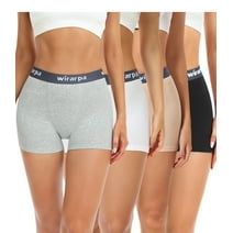 wirarpa Women's Cotton Boxer Briefs Underwear Anti Chafe Boy Shorts 3" Inseam 4 Pack Black Grey Beige White Small