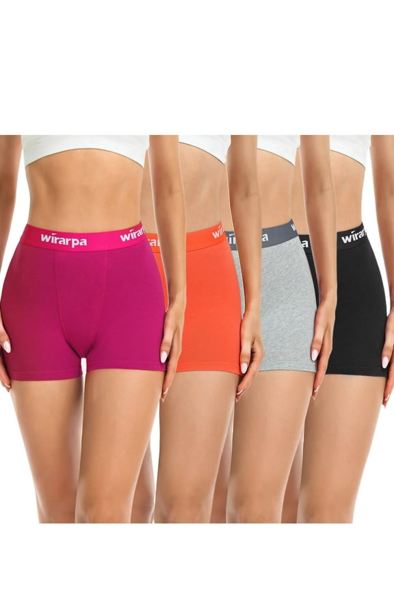 Women's High Waisted Cotton Boxer Briefs, Stretchy Anti-Chafe Boy Shorts, 4-Pack (Medium)