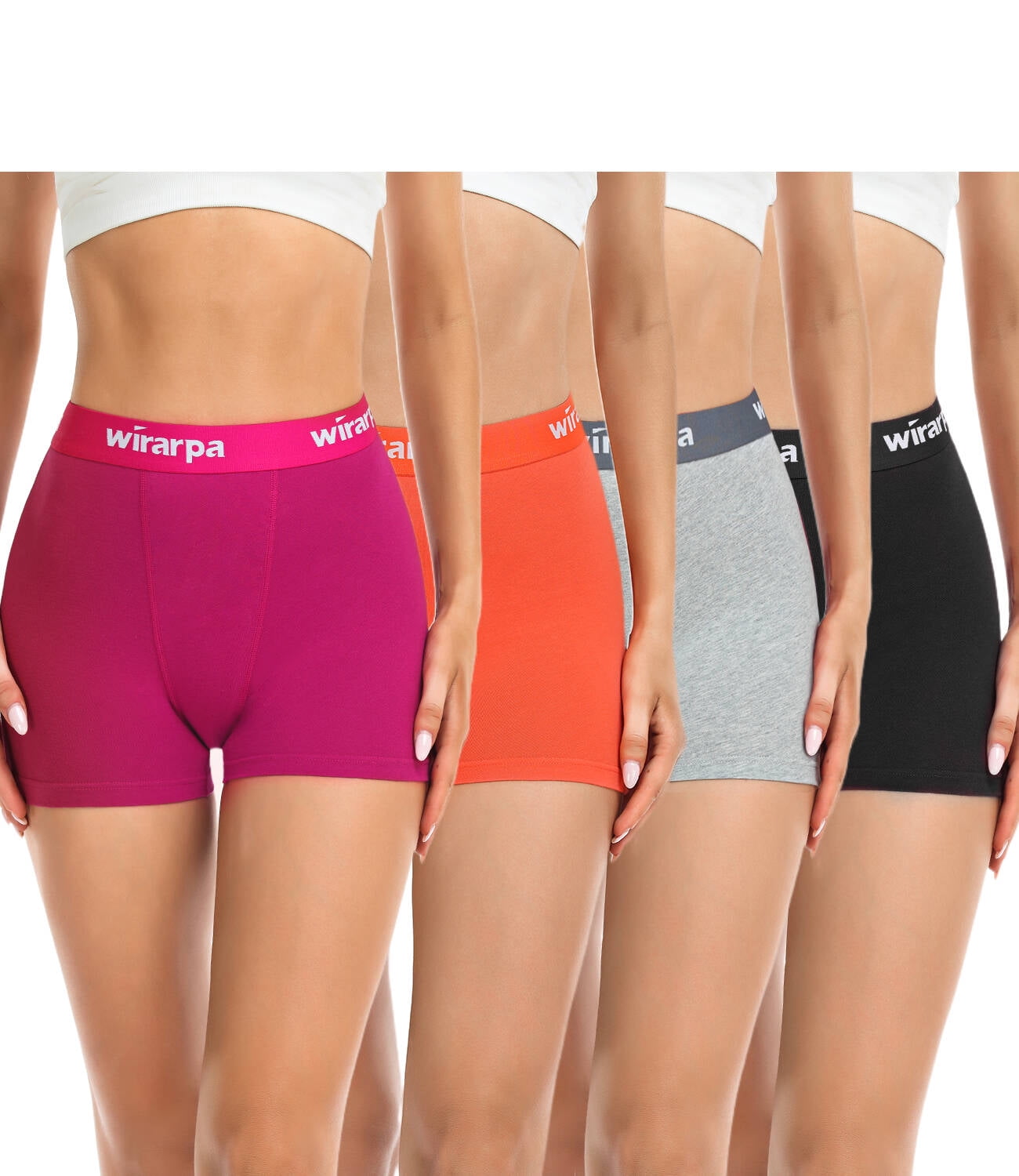 wirarpa Women's Cotton Boxer Briefs Underwear Anti Chafe Boy Shorts 3  Inseam 4 Pack Black Heather Grey Orange Red Small