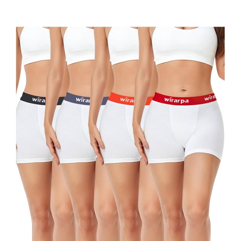 wirarpa Women's Cotton Boxer Briefs Underwear Anti Chafe Boy Shorts 3  Inseam 4 Pack White Medium 