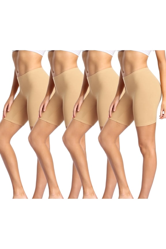 Women's Cotton Boxer Briefs, Anti-Chafing Under Shorts, Beige, 4 Pack, Sizes 5-12