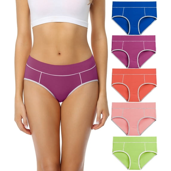 wirarpa Women's Cotton Underwear Brief Mid Waist Stretch Briefs Hipster Panties 5 Pack Sizes 5-10
