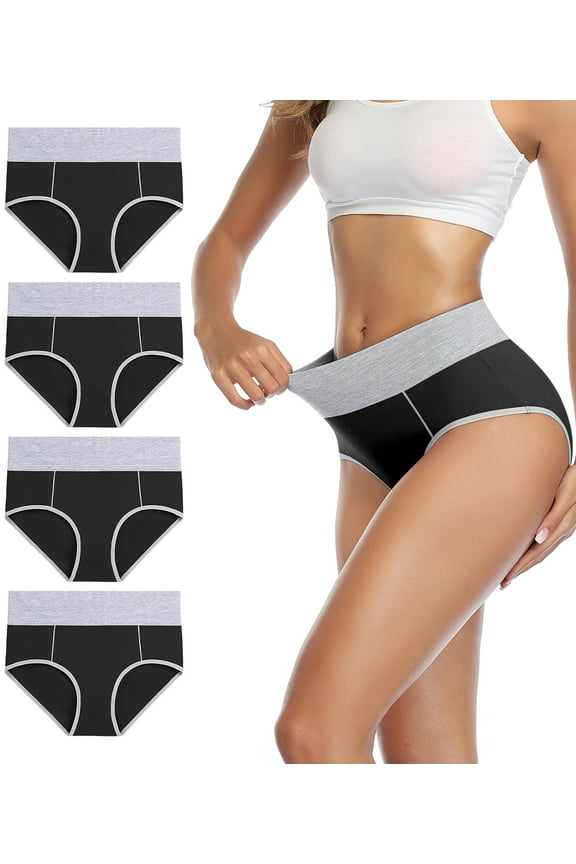 Women's Cotton Underwear High Waist Briefs Ladies Panties Black 4 Pack Sizes 5-10