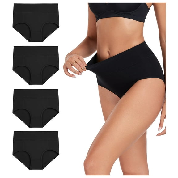 wirarpa Women's Cotton Underwear High Waist Briefs Ladies Panties Black 4 Pack X-Large