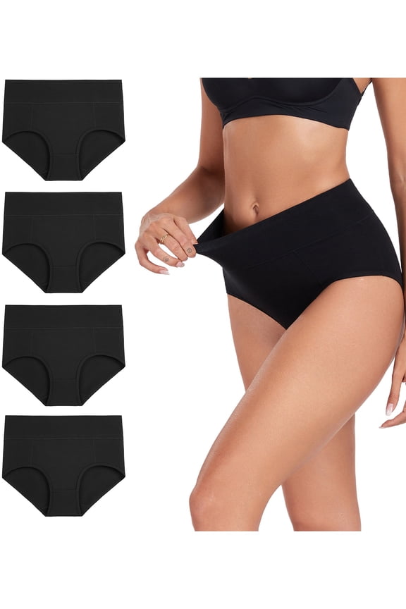 Women's Cotton Underwear High Waist Briefs Ladies Panties Black 4 Pack X-Large