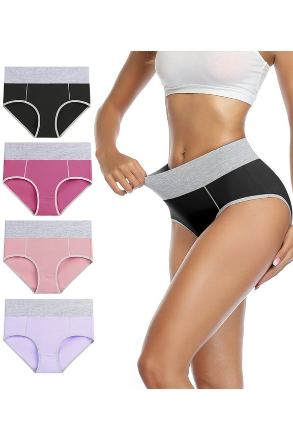 Women's High Waist Cotton Briefs, 4 Pack (Sizes 5-10)