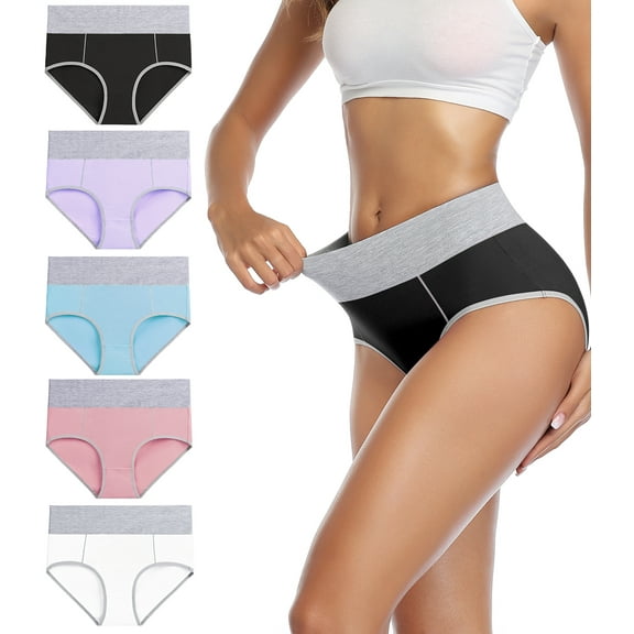 wirarpa Women's Cotton Underwear High Waist Briefs Panties Full Coverage Underpants 5 Pack Sizes 5-10