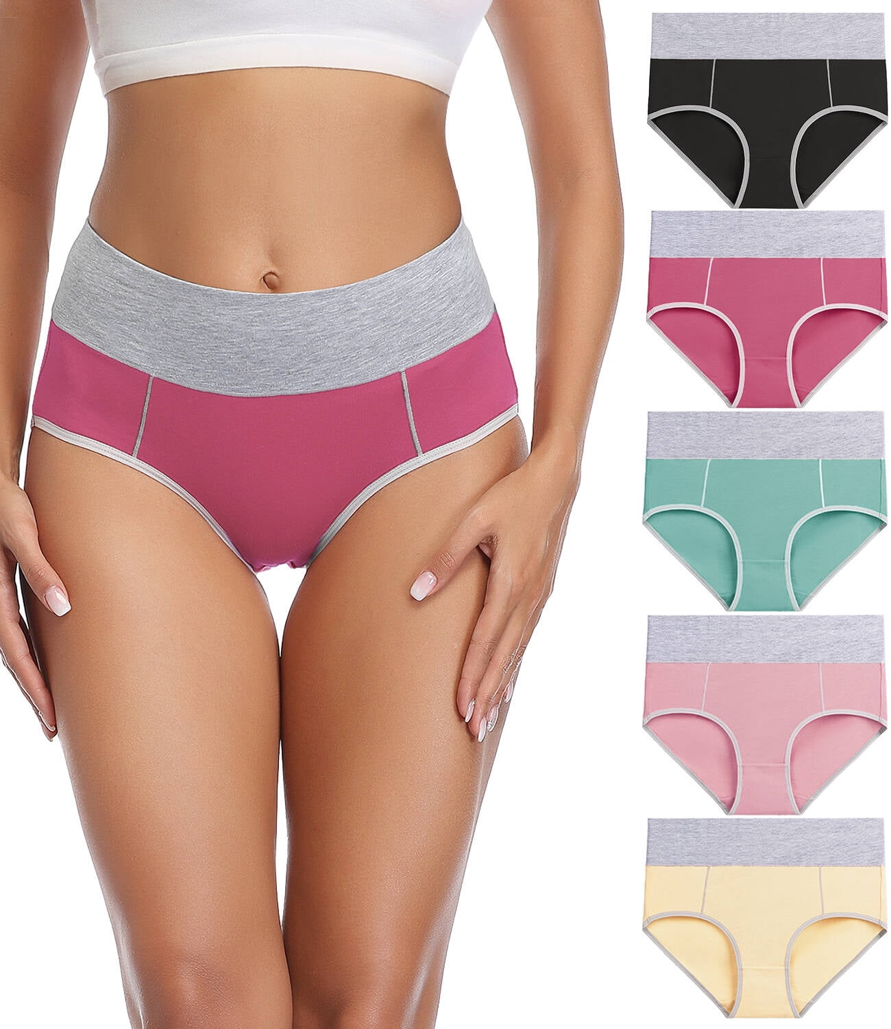 wirarpa Women's Cotton Underwear High Waist Briefs Panties Full Coverage  Underpants 5 Pack Sizes 5-10 