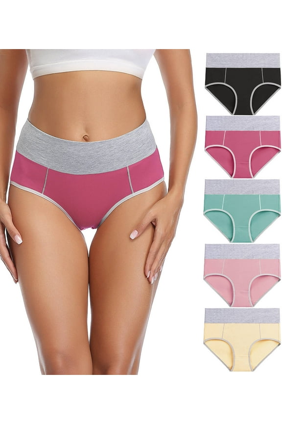 Women's Cotton Underwear High Waist Briefs Panties Full Coverage Underpants 5 Pack Sizes 5-10