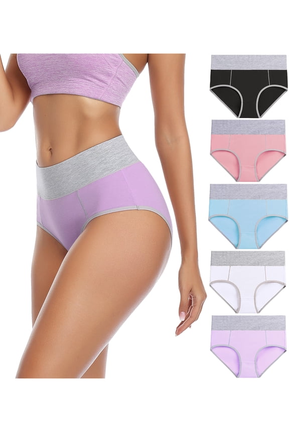 Women's Cotton Underwear High Waist Briefs Panties Full Coverage Underpants 5 Pack Sizes 5-10