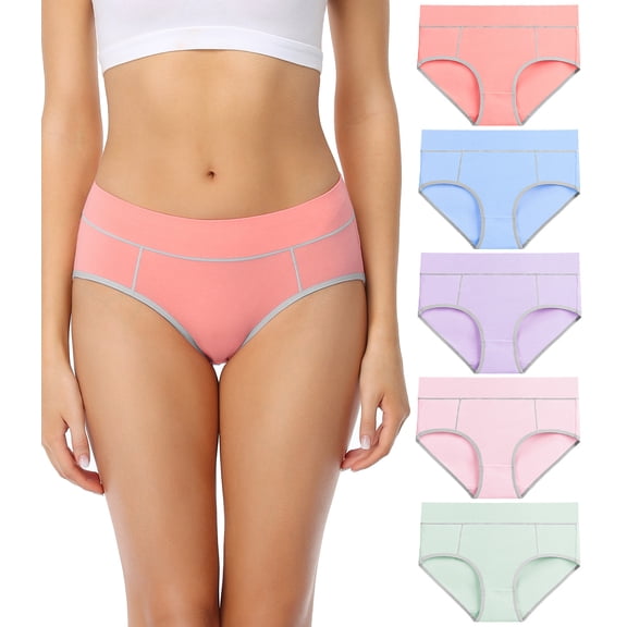 wirarpa Women's Cotton Underwear Mid Waisted Stretch Briefs 5 Pack Sizes 5-10