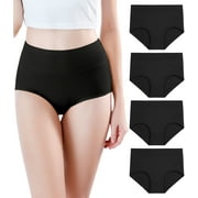 wirarpa Women's High Waisted Panties Modal Underwear Breathable Briefs Black 4 Pack Sizes 5-12