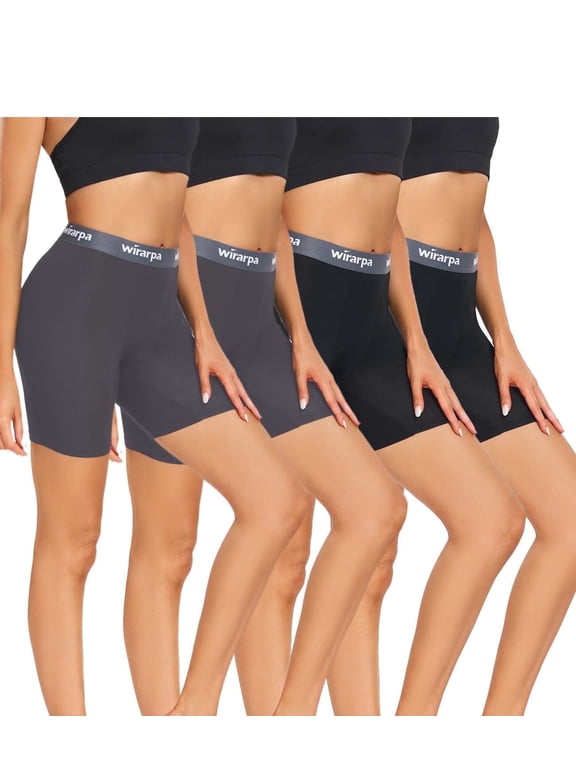 Women's Modal Boxer Briefs Anti Chafing Shorts Ultra Soft Boyshorts for Under Dress 4 Pack Black Grey Size Small