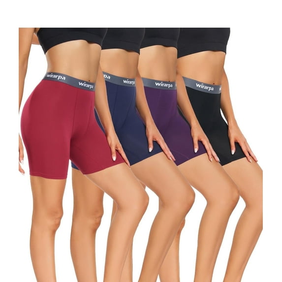 wirarpa Women's High-Waisted Modal Boxer Briefs Anti-Chafing Shorts Ultra Soft, 4 Pack, Multicolor, Size XL