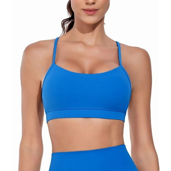 wirarpa Women's Sports Bra Buttery Soft Y Back Padded Low Impact Spaghetti Thin Strap Workout Yoga Top