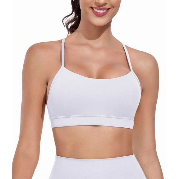 wirarpa Women's Sports Bra Buttery Soft Y Back Padded Low Impact Spaghetti Thin Strap Workout Yoga Top
