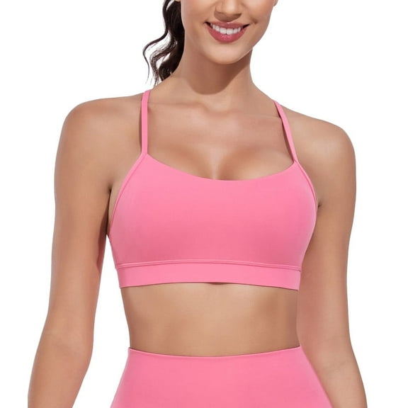 wirarpa Women's Sports Bra Buttery Soft Y Back Padded Low Impact Spaghetti Thin Strap Workout Yoga Top