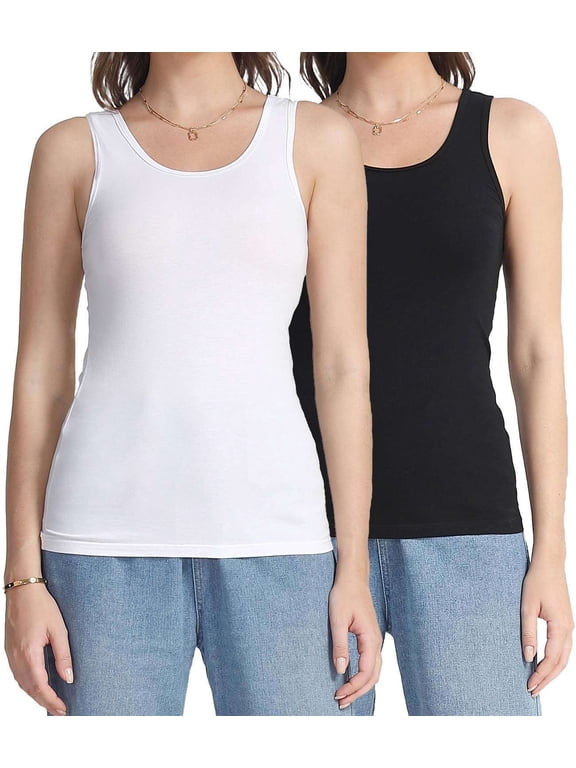Women's Tank Tops Cotton Undershirts Tanks Top Comfy Camis Base Layer 2-Pack