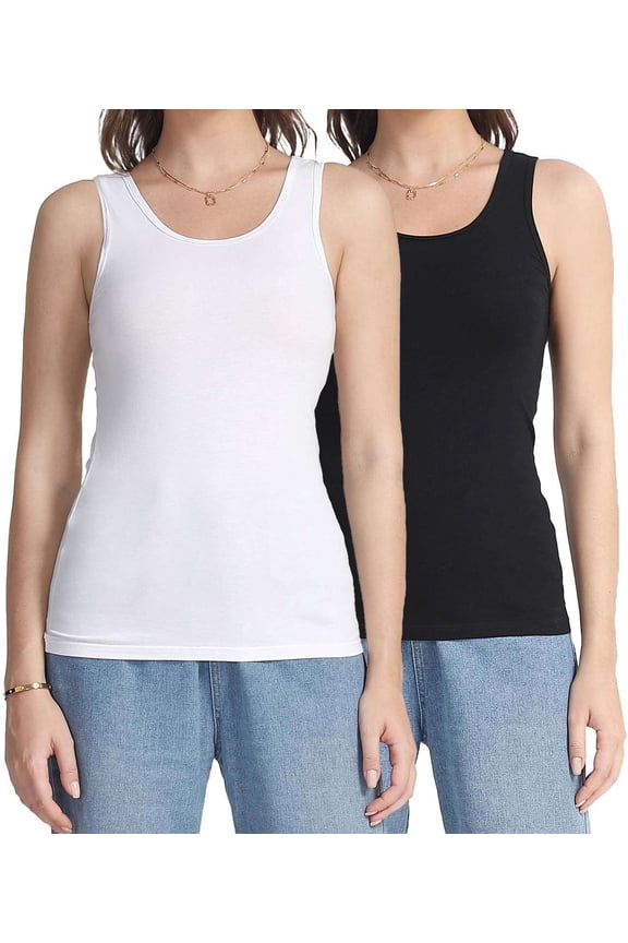Women's Tank Tops Cotton Undershirts Tanks Top Comfy Camis Base Layer 2-Pack
