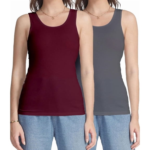 wirarpa Women's Tank Tops Cotton Undershirts Tanks Top Comfy Camis Base Layer 2-Pack