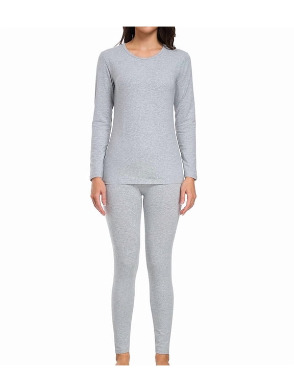 Women's Lightweight Thermal Underwear Set,Cozy Cotton Long Johns Pajamas for Fall & Winter Grey S-2XL