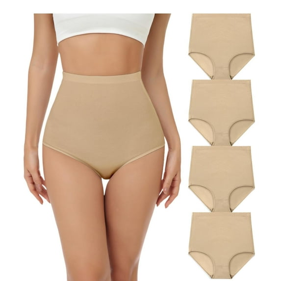 Wirarpa Women's Cotton Stretch Full Coverage Panties, Beige 4-Pack