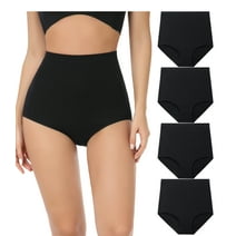 wirarpa Women's Underwear Cotton Super High Waisted Briefs Stretch Full Coverage Panties 4 Pack Black Medium
