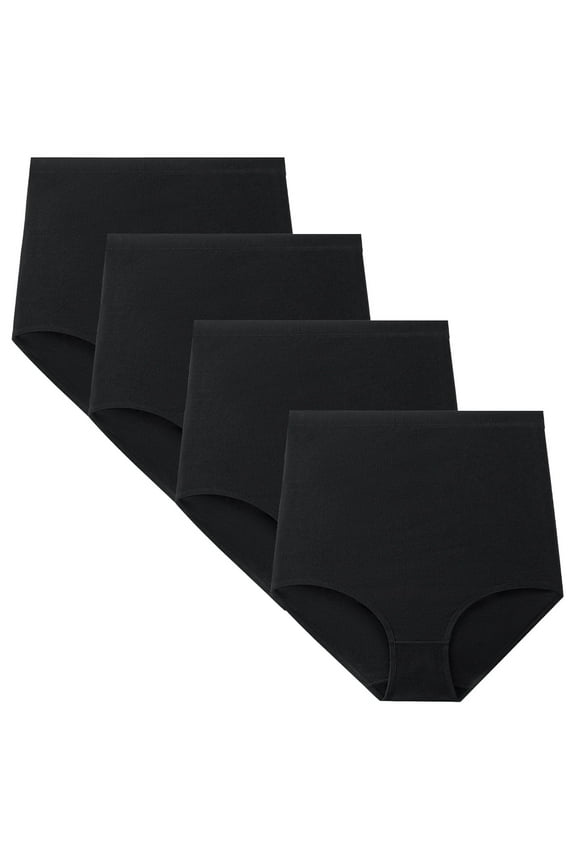 Women's Cotton Super High Waisted Briefs, Stretch Full-Coverage Panties, 4-Pack, Black
