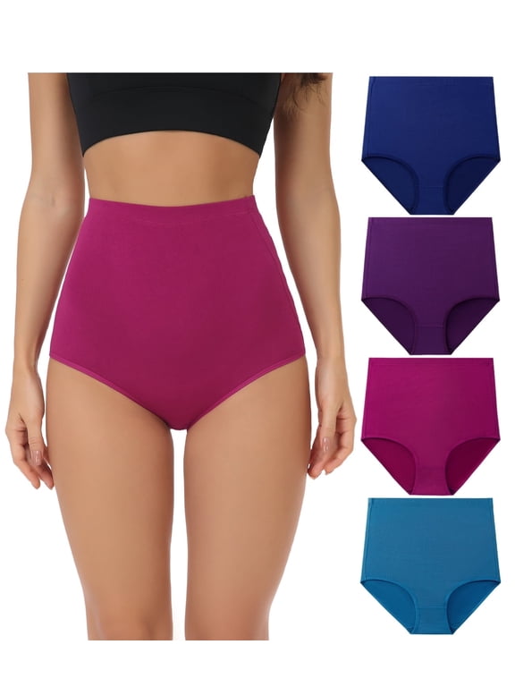 Women's Cotton Stretch Full Coverage Briefs, 4-Pack Cobalt Blue, Purple, Dark Purple, Dark Blue