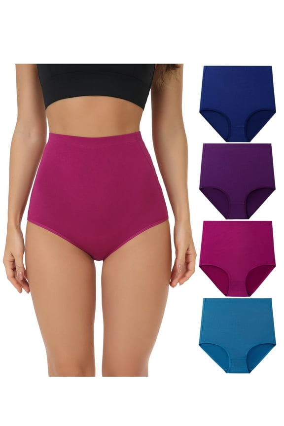 Women's Cotton Stretch Full Coverage Briefs, 4-Pack Cobalt Blue, Purple, Dark Purple, Dark Blue