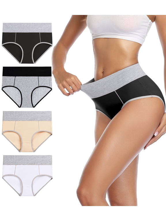 Women's Underwear High Waist Briefs Ladies Plus Size Panties 4 Pack Sizes 5-10
