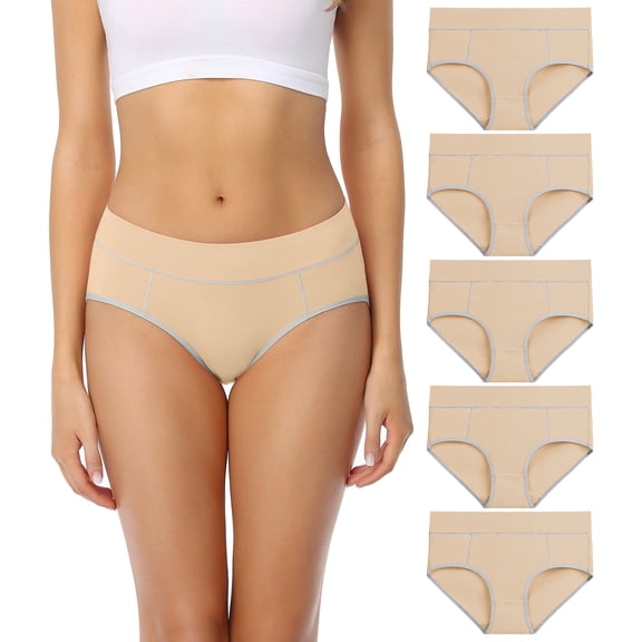 wirarpa Women's Underwear Mid Waisted Stretch Briefs Panties Beige 5 Pack Sizes 5-10