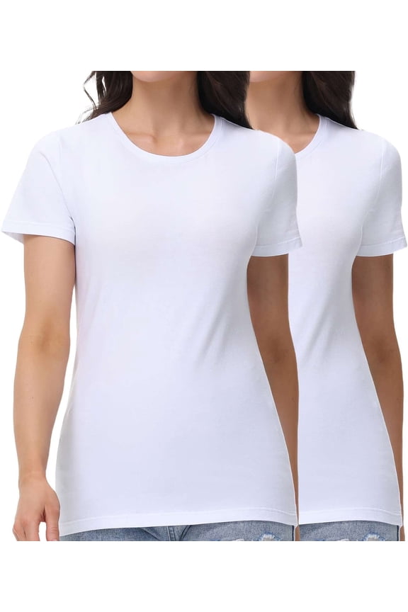 Womens 2 Pack Crew Neck T-Shirts Short Sleeve Summer Tops Fashion Basic Tees White Size Small