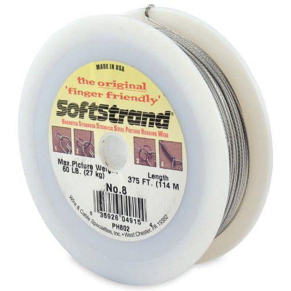 wire & cable specialties softstrand uncoated stranded stainless steel wrapping, size 8, 375 ft (114.3 m) picture wire