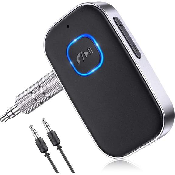wireless Receiver for Car, Noise Cancelling 3.5mm AUX wireless Car Adapter, Wireless Audio Receiver for Home Stereo/Wired Headphones, Hands-Free Call, 16H Battery Life - Black+Silver