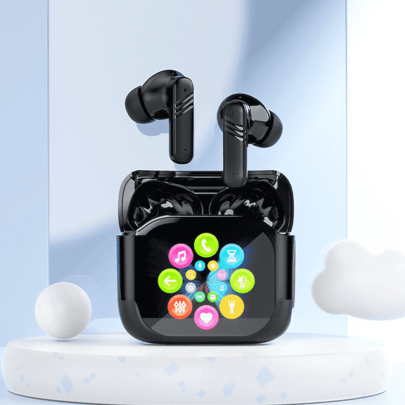 Wireless Earbuds with Smart Touchscreen Charging Case, Bluetooth In-Ear Headphones with Built-in Mic, Noise Reduction, LED Display and Music Control
