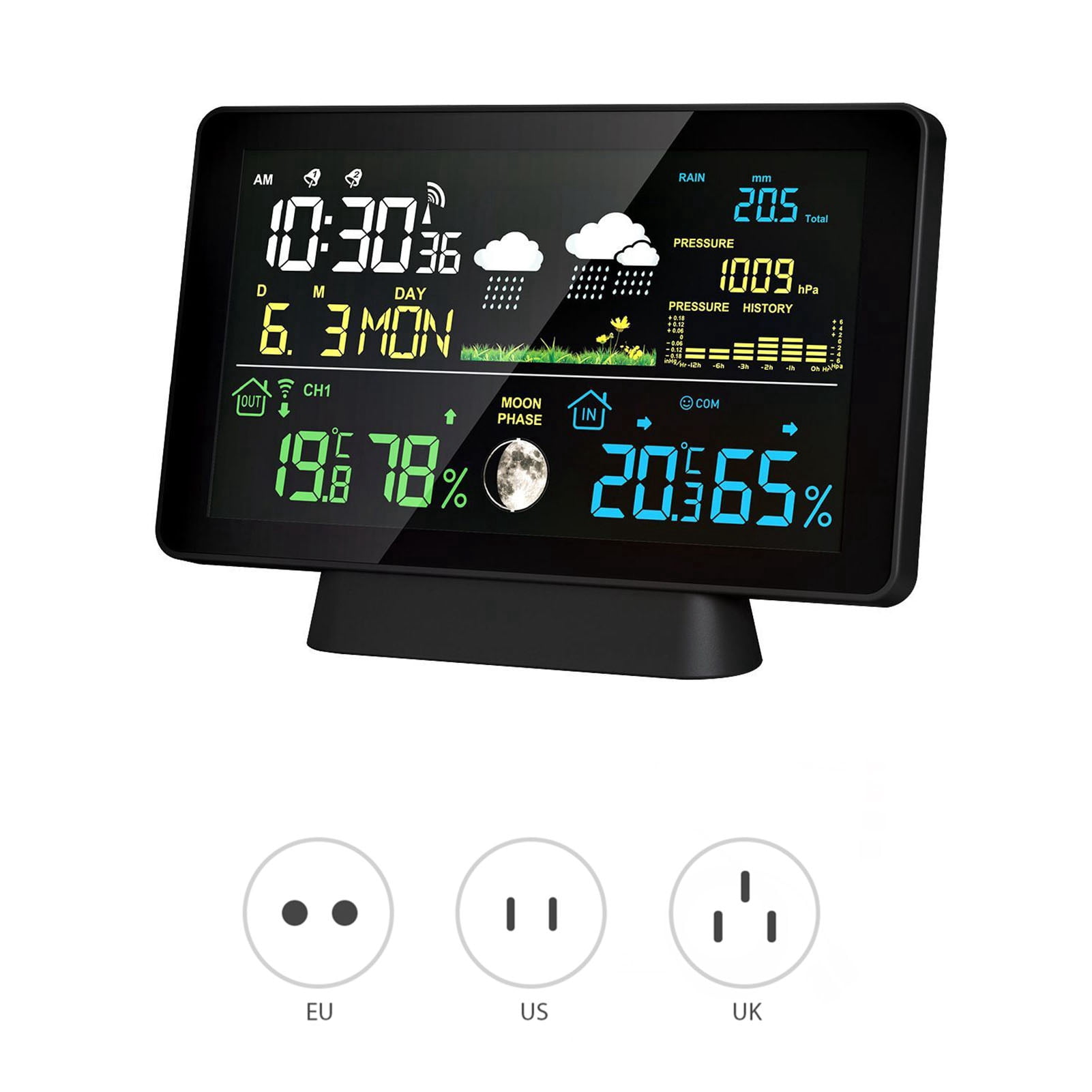 wireless rain gauge Wireless Wireless Weather Station 8-in-1 Indoor/Outdoor Thermometer Temperature Humidity Time Date Radio Signal Air Pressure Moon Phase Display Rain Gauge Digital Weather Forecast