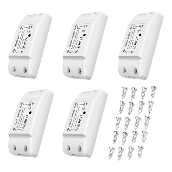 wireless remote control 5Pcs WiFi and BT 10A 2200W Dual-mode On/Off Device Voice Tuya APP Remote Control Timing Switch Smart Home Voice Control for Electric Appliances Universal Smart Home