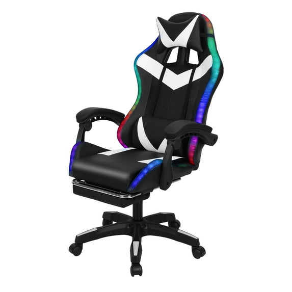 wirlsweal 360 Degree Rotation Gaming Chair, Adjustable Height Computer Chair with Two Bluetooth-compatible Speakers, Multiple RGB LED Light Modes Game Chair with Retractable Footrest