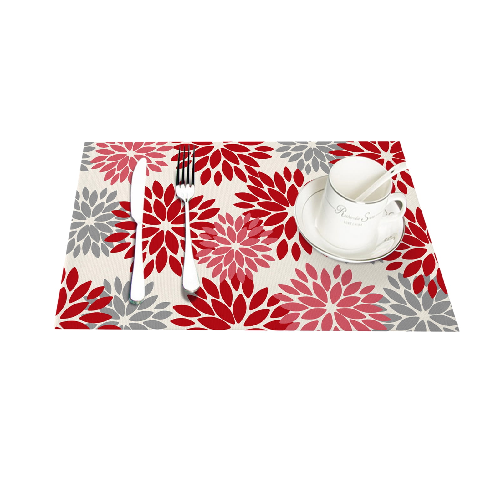 wirlsweal Easy Care Placemats 4pcs Romantic Heart Print Valentine Day