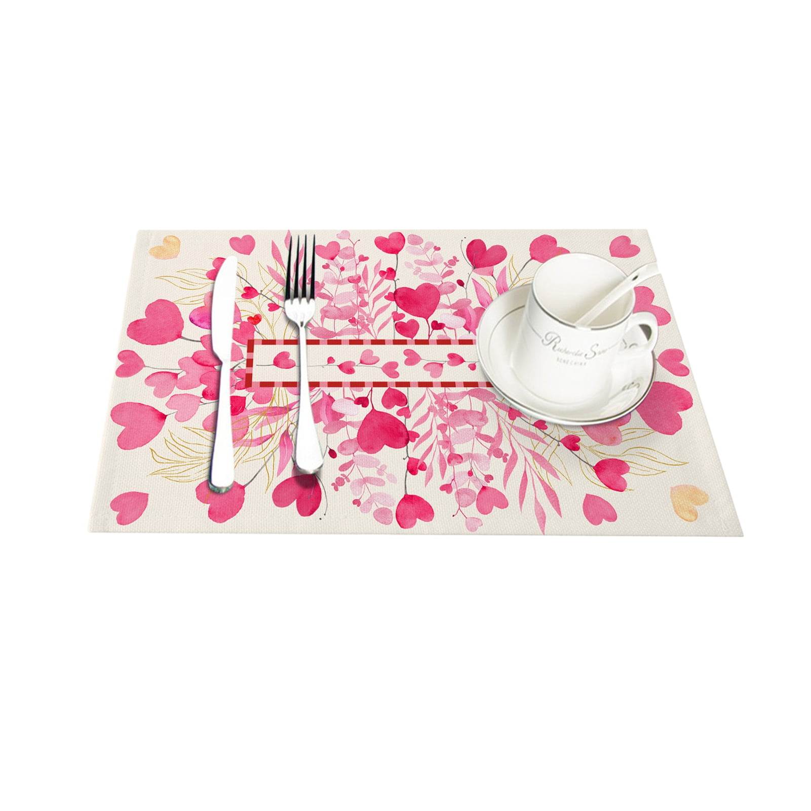 wirlsweal Easy Care Placemats 4pcs Romantic Heart Print Valentine Day