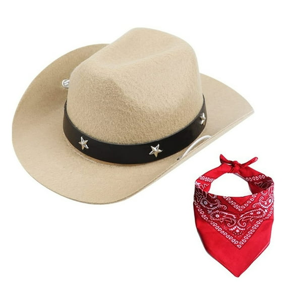 wirlsweal Pet Cowboy Hat Scarf Set Cute Pet Hat Bandana Western Cowboy Dog Costume Hat Scarf Set Breathable Adjustable Buckle Comfortable Funny Dog for Pets