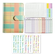 wirlsweal Printed Pattern Notebook Fade-resistant Notebook A6 Leaflet Binder Plaid Print Zipper Closure Faux Leather Stainless Cash Saving Binder Expense Sheets