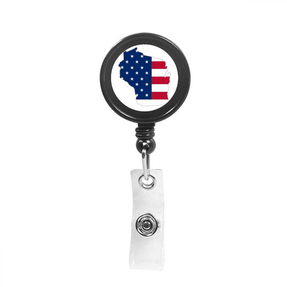 wisconsin amemap stars stripes flag shape Retractable Keychain Badge Holder ID Badge