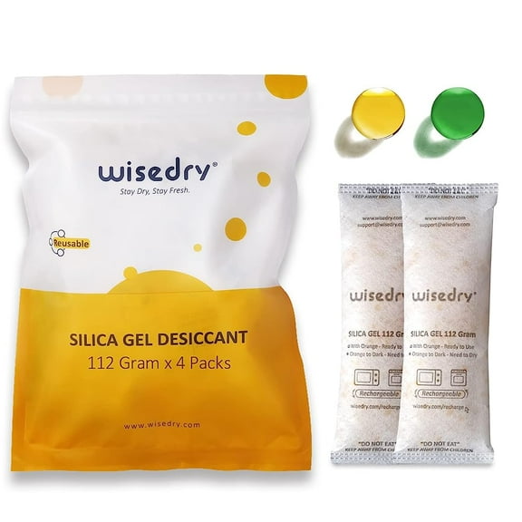 wisedry 112 Gram [4 Packs] Silica Gel Desiccant Packs for Larger Container Desiccant Bags with Orange Indicating Beads